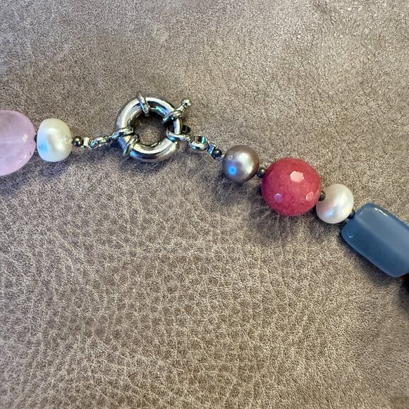 Genuine semi-precious beads & pearl silver necklace 18 inch handmade in Italy - Picture 4 of 5